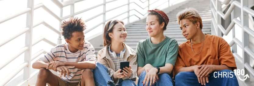 Group of teens sitting on stairs